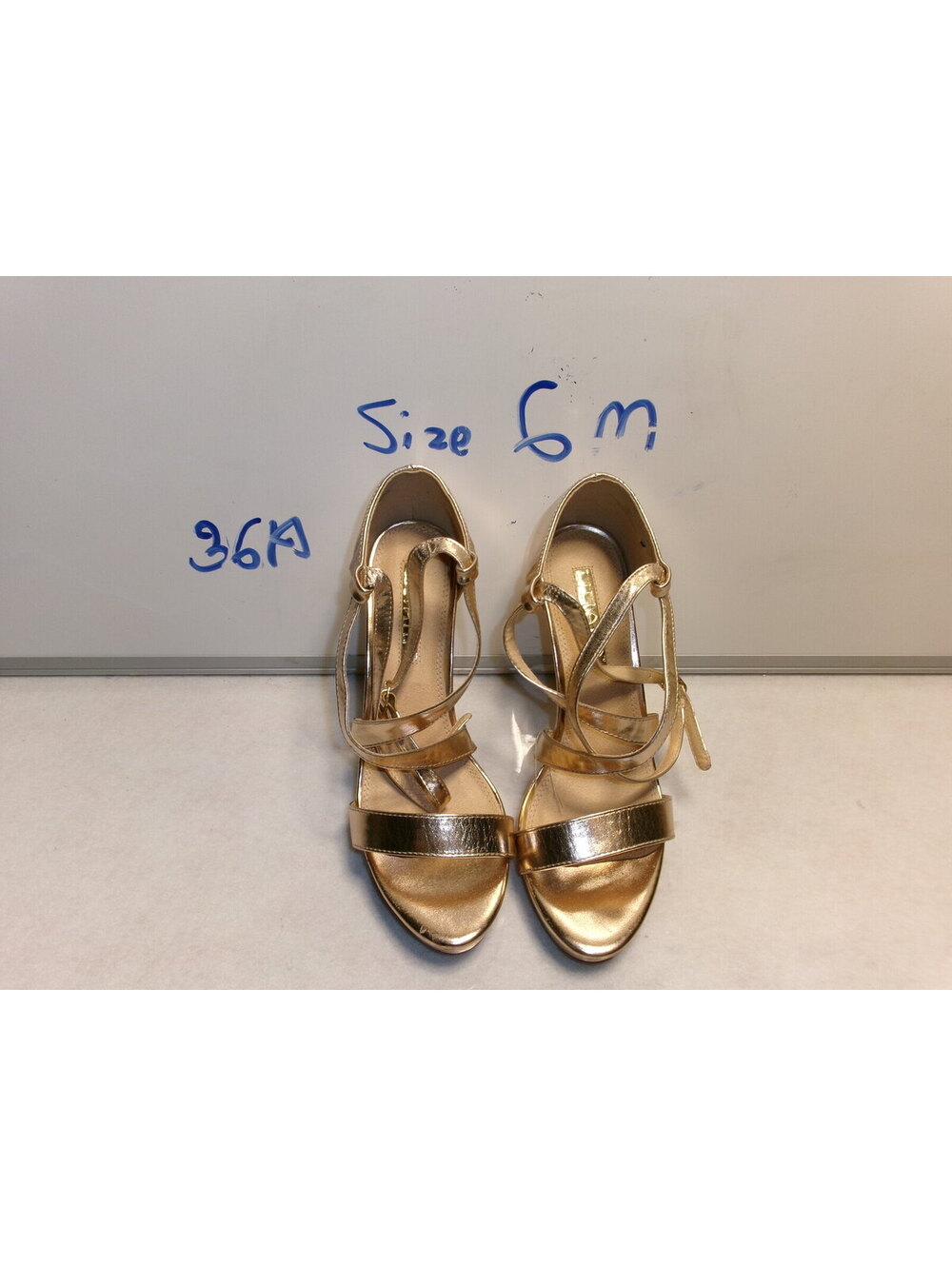 PAPRIKA - Women's Gold Metallic Strappy High Heel Sandals Size 9 M